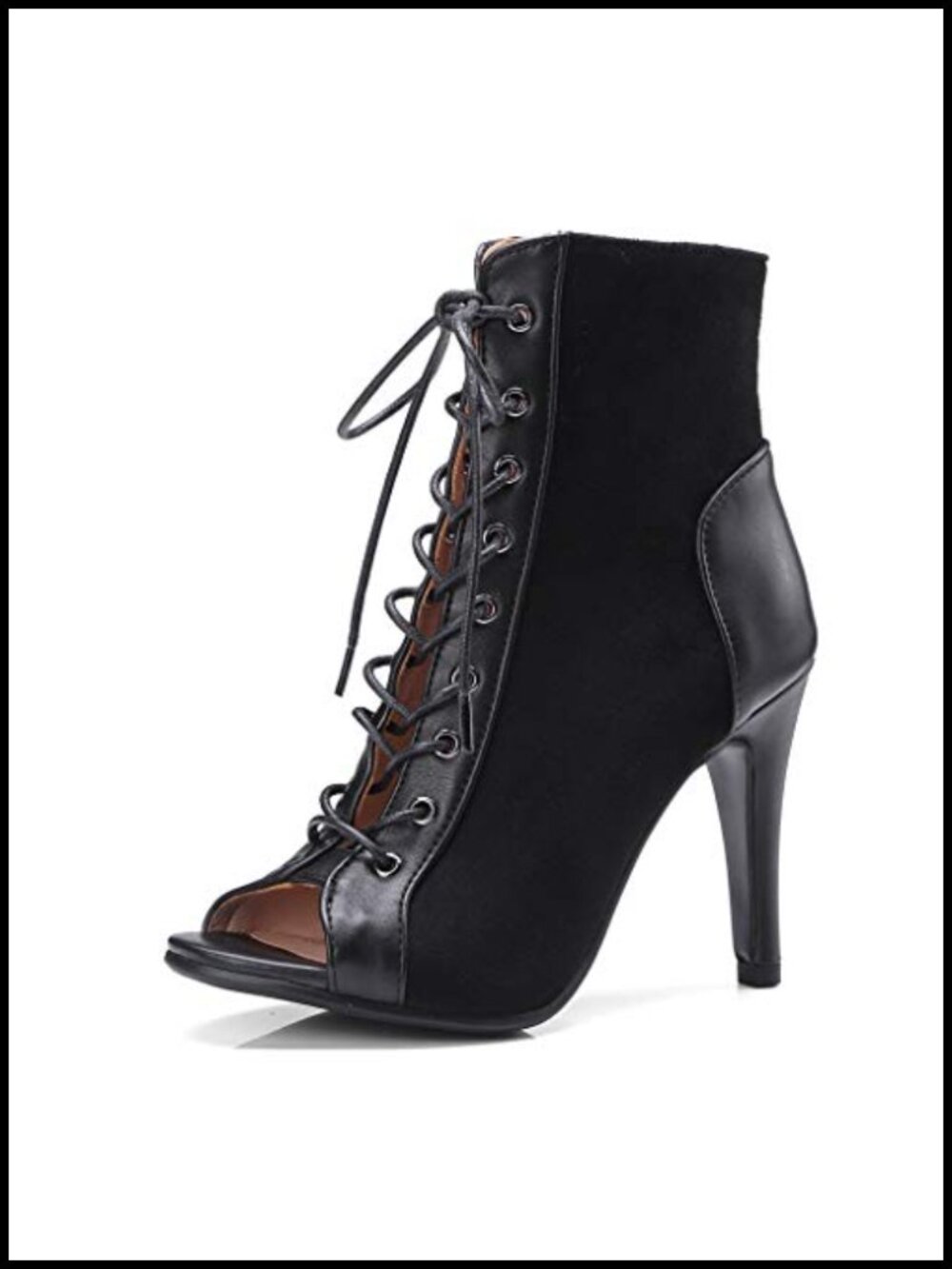 Women's Peep Toe Dance Stilettos High Heel Lace Up Ankle Booties